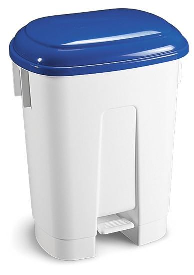 Picture of White Pedal Bin with Blue Lid - 60 Ltr