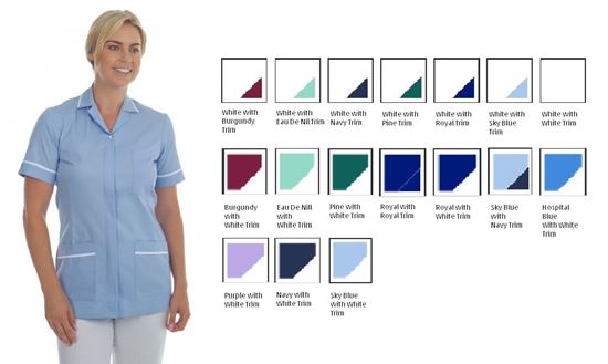 Picture of Zip Front Tunic Polycotton -Hospital Blue with White Trim