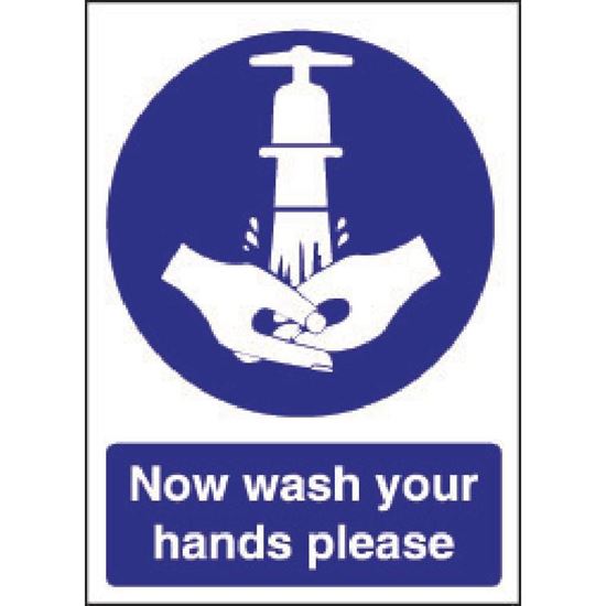 Picture of Now Wash Your Hands Sign. Self adhesive. 300 x 200